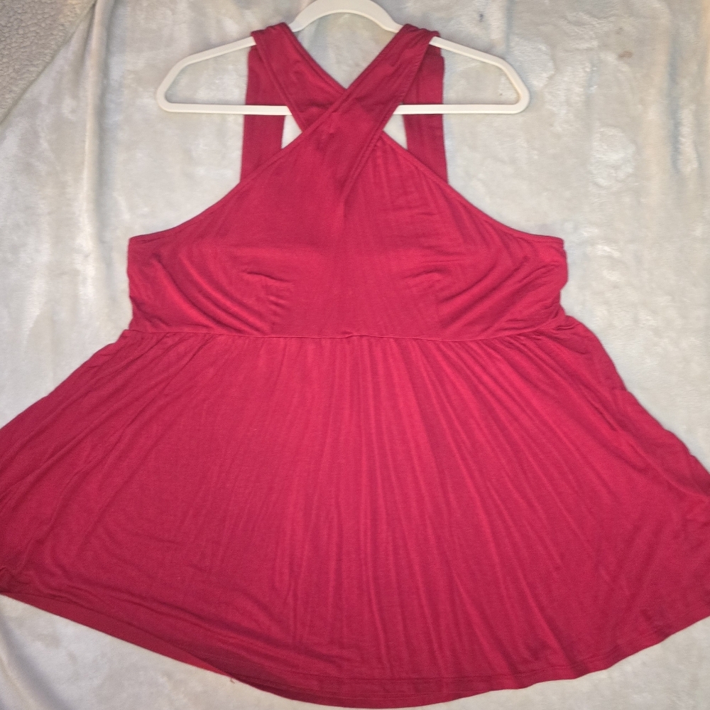 Torrid Pink Asymmetrical Pleated Tank Top